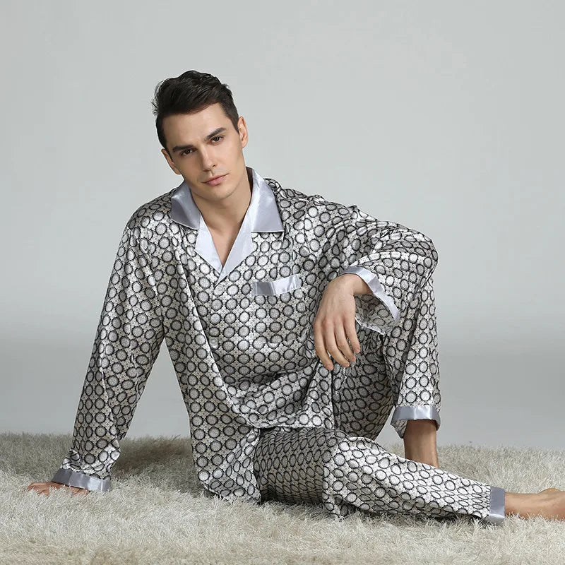 PLUS SIZE Men's Pajamas 2PCS Sleepwear Set Silk Satin Indoor