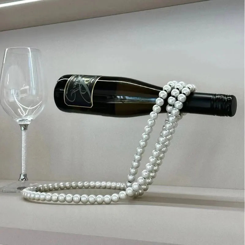 Creative Pearl Necklace Wine Rack Luxury Metal Resin Hanging Wine Bottle Holder Rack Home Decoration
