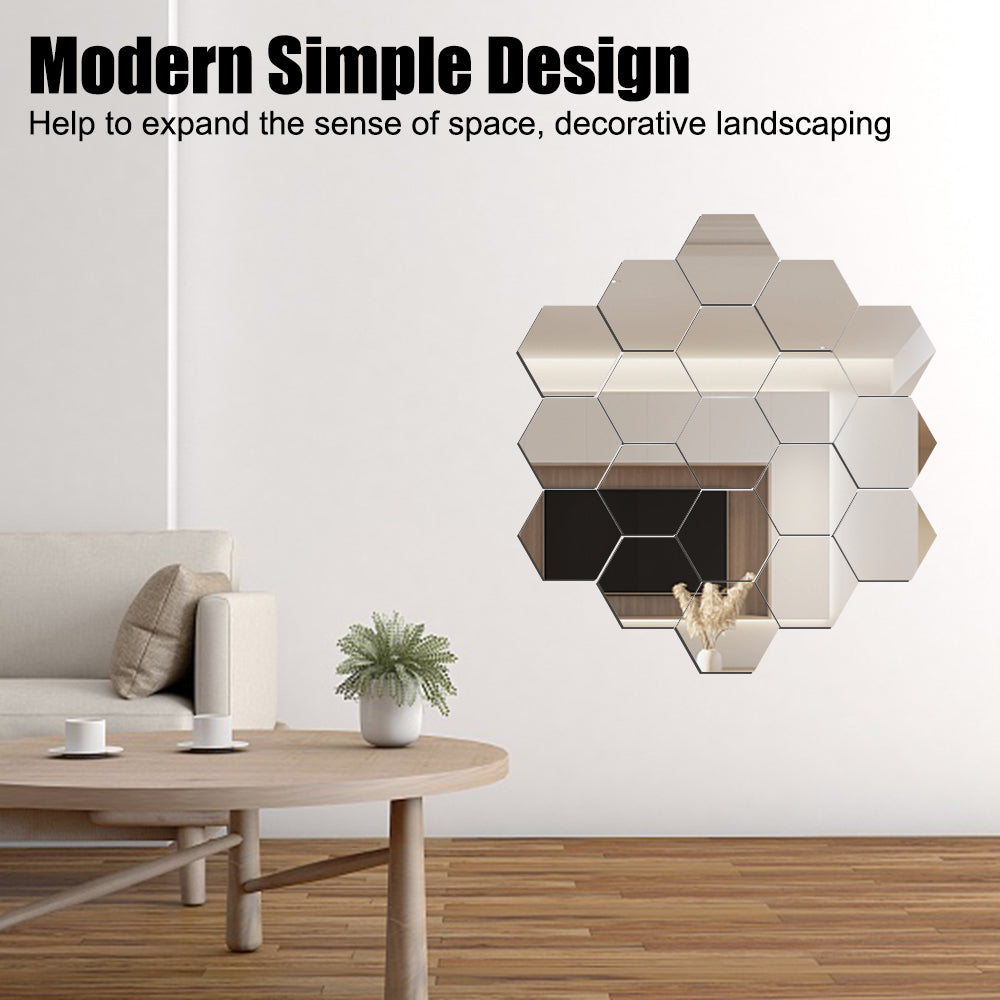 3D Mirror Wall Sticker Mirror Decor Stickers 24 PCS Self-adhesive Hexagon Decal 100mm