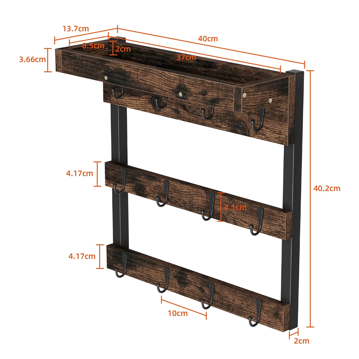 Wall Mounted Coffee Mug Holder with 12 Hooks and Storage Shelf Display Rack Home Decor