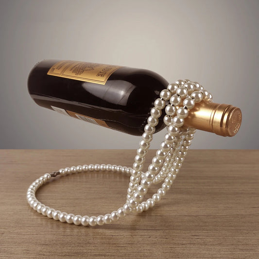 Creative Pearl Necklace Wine Rack Luxury Metal Resin Hanging Wine Bottle Holder Rack Home Decoration