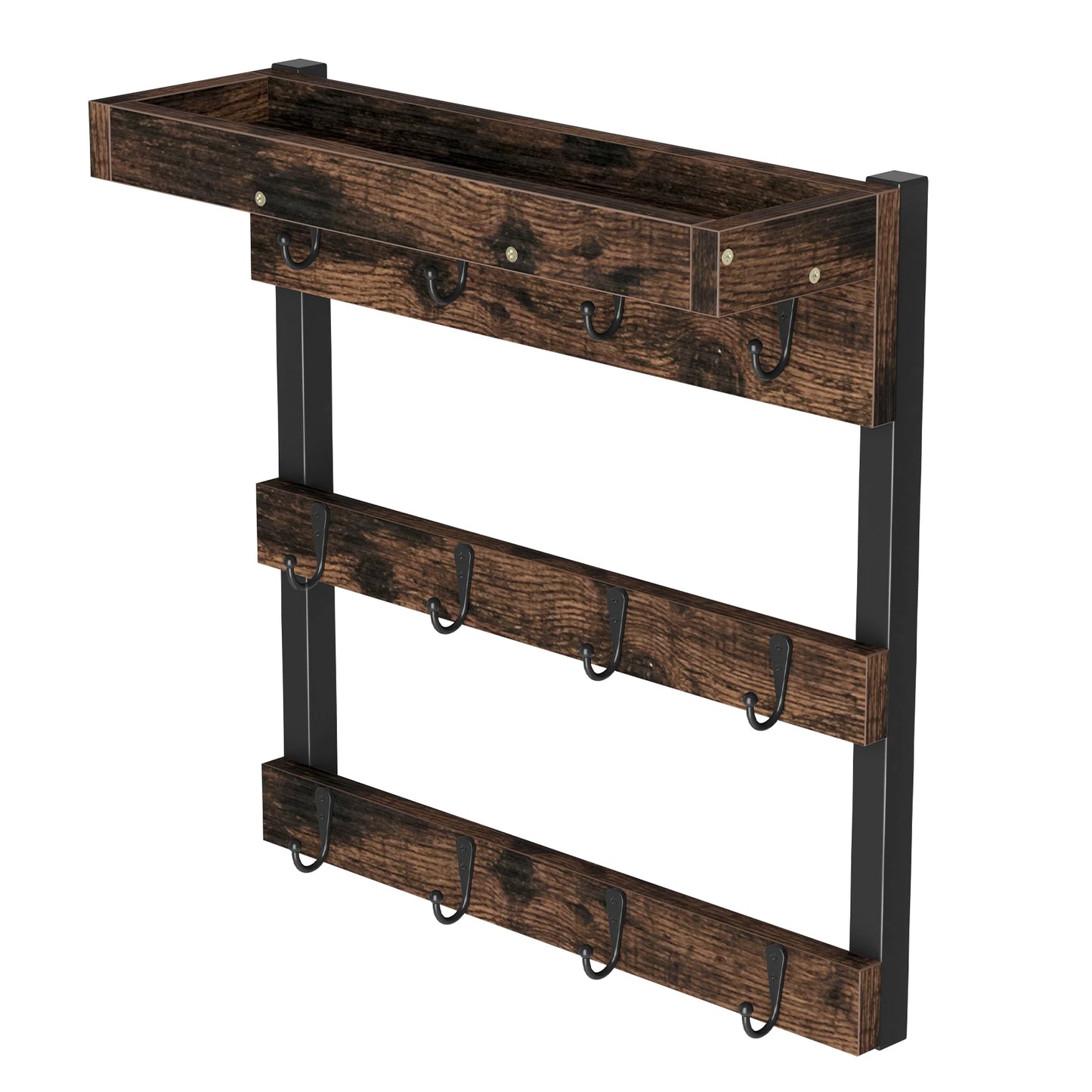 Wall Mounted Coffee Mug Holder with 12 Hooks and Storage Shelf Display Rack Home Decor