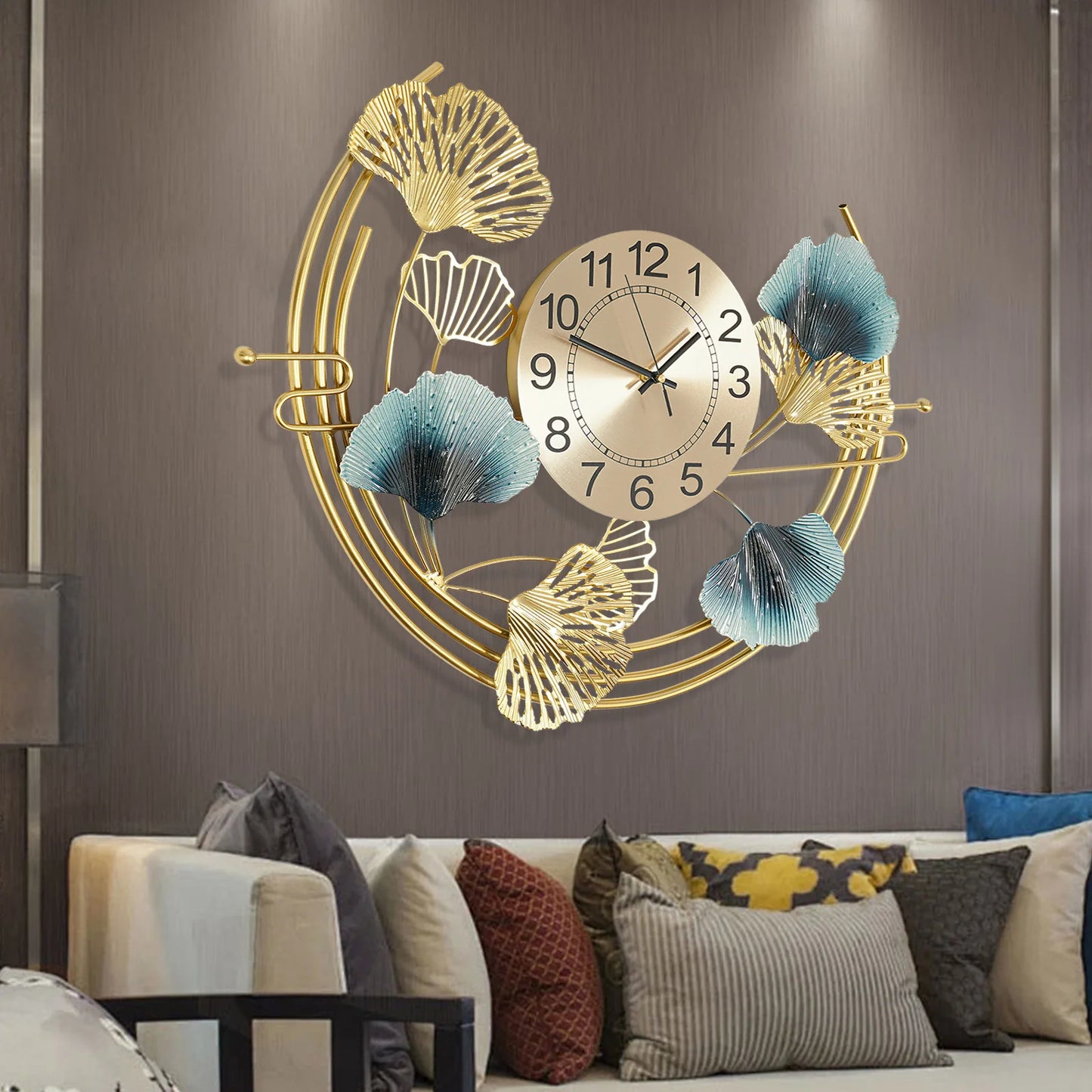 Large Floral Wall Clock for Living Room Decorative