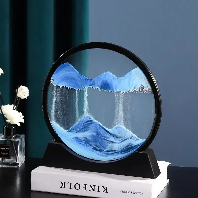 3D Moving Sand Art Round Glass Deep Sea Sandscape Hourglass Quicksand Home Decor Gift