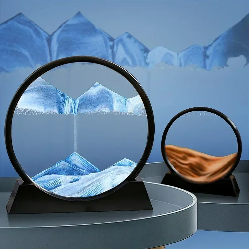 3D Moving Sand Art Round Glass Deep Sea Sandscape Hourglass Quicksand Home Decor Gift