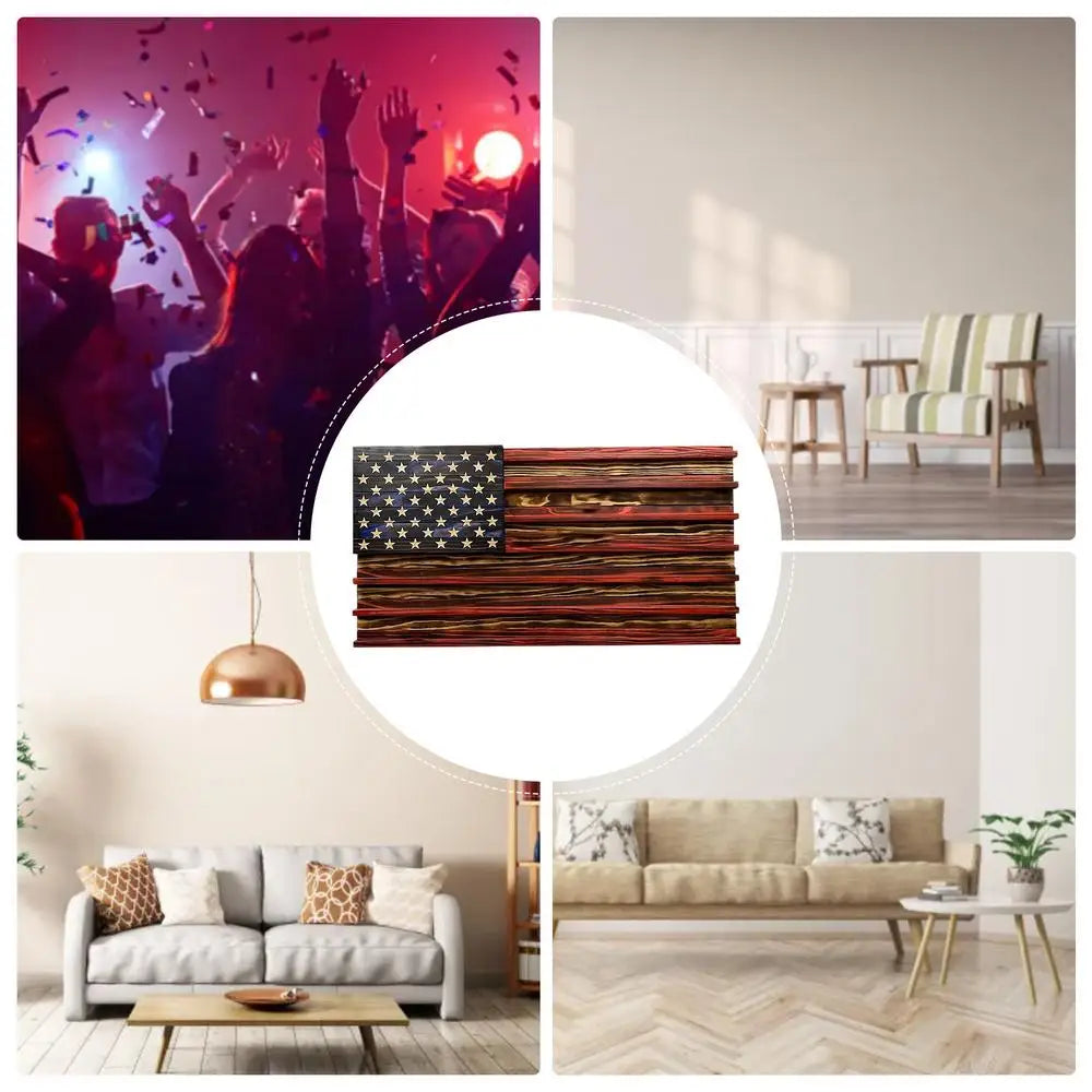 American Flag Display 7 Rows Wood Stand Rack Wall Mounted