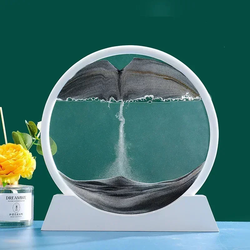 3D Moving Sand Art Round Glass Deep Sea Sandscape Hourglass Quicksand Home Decor Gift