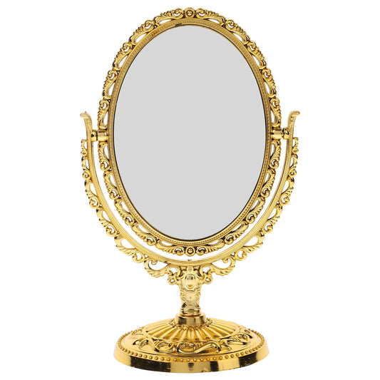 Makeup Mirror Vanity Vintage Rotating Oval with Frame Golden Abs European Desktop Makeup Mirror Double Side