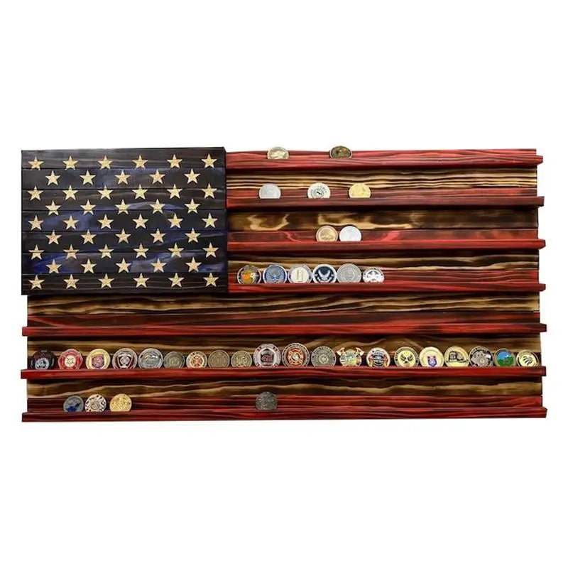 American Flag Display 7 Rows Wood Stand Rack Wall Mounted