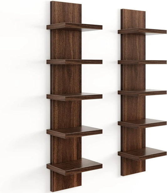 5 Tier Wall Shelf 2Pcs, Decorative Wall Mount Vertical Shelving, Floating Storage Decor Organizer