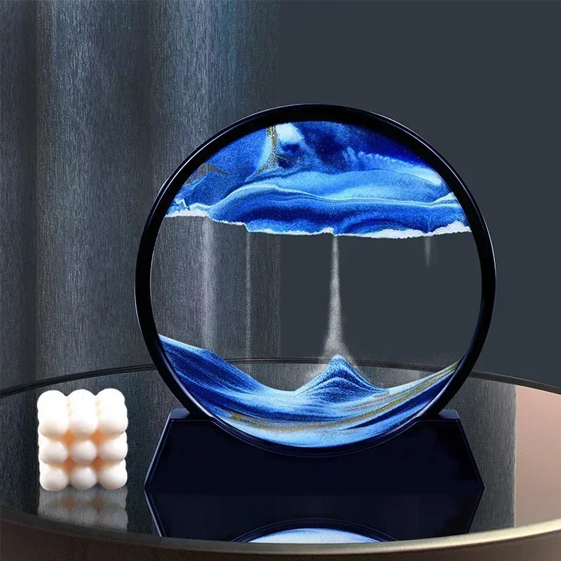 3D Moving Sand Art Round Glass Deep Sea Sandscape Hourglass Quicksand Home Decor Gift