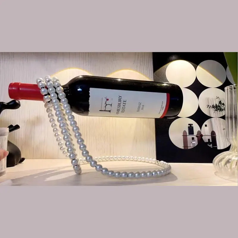 Creative Pearl Necklace Wine Rack Luxury Metal Resin Hanging Wine Bottle Holder Rack Home Decoration