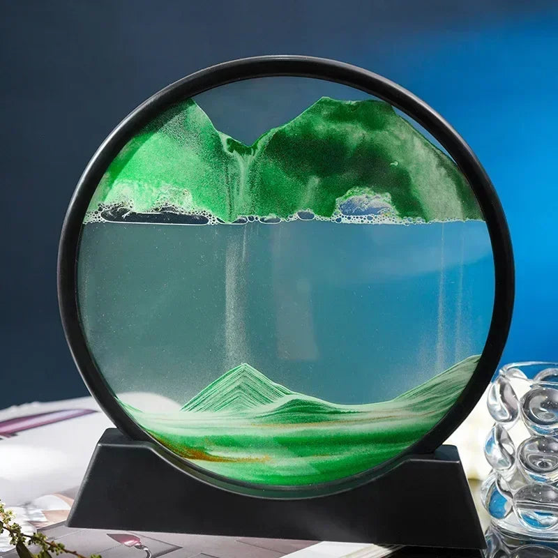 3D Moving Sand Art Round Glass Deep Sea Sandscape Hourglass Quicksand Home Decor Gift