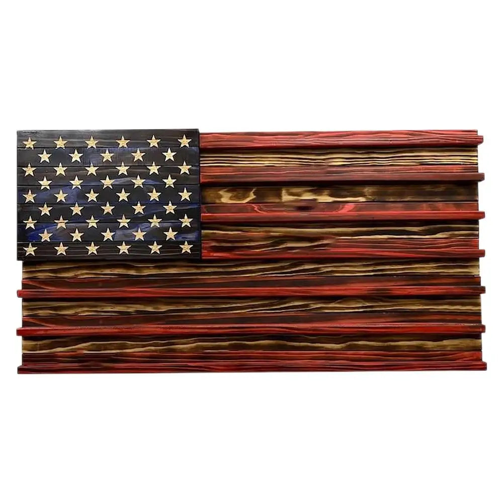 American Flag Display 7 Rows Wood Stand Rack Wall Mounted